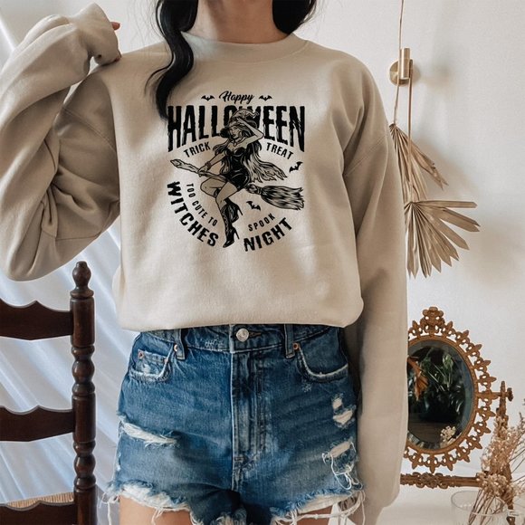 Too Cute to Spook Witches Night Tan Sweatshirt - Picture 2 of 5